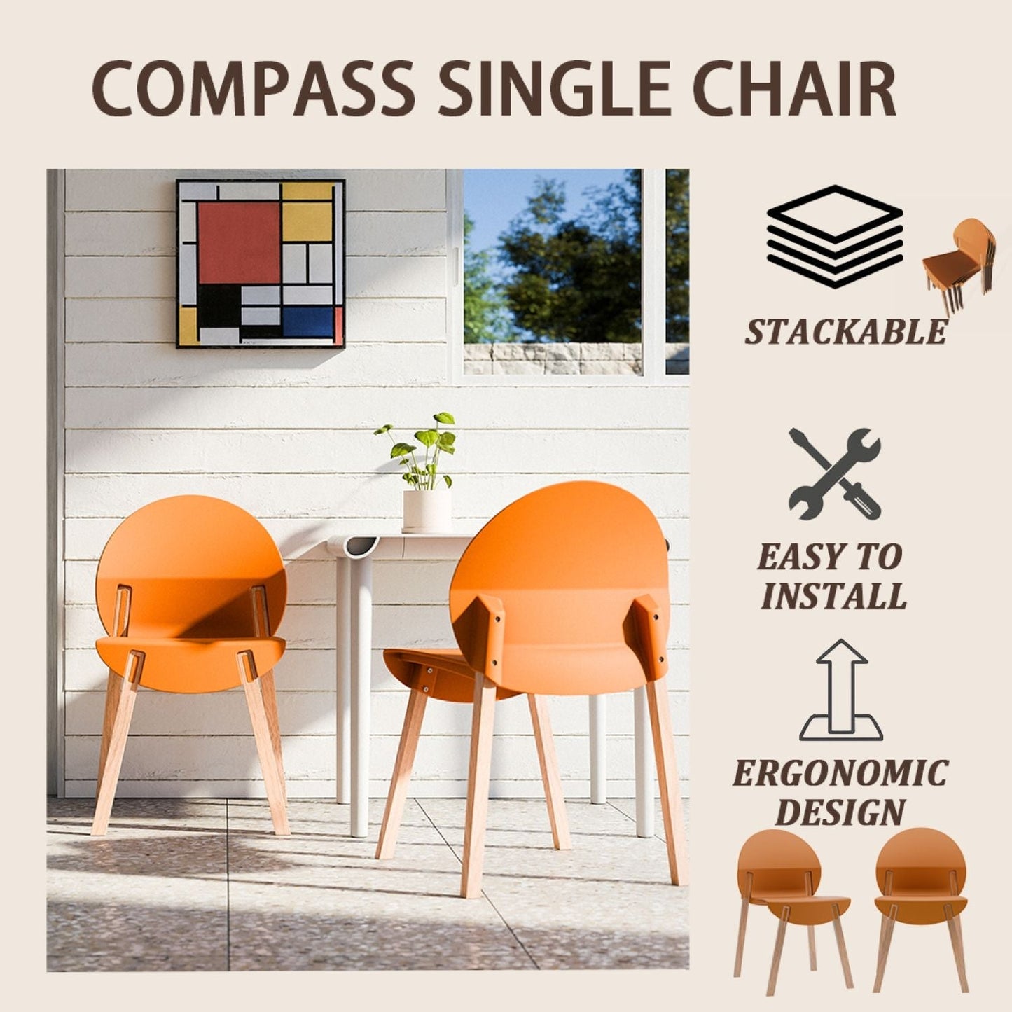 4 Piece Set Of Single Chairs, Traditional Elements With Round Table