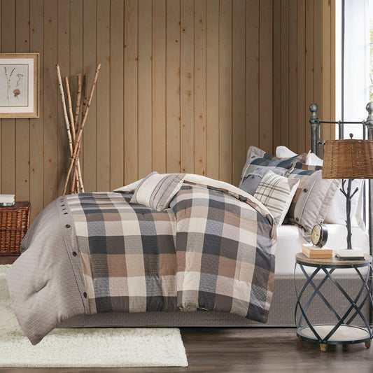 7 Piece Herringbone Comforter Set Neutral King