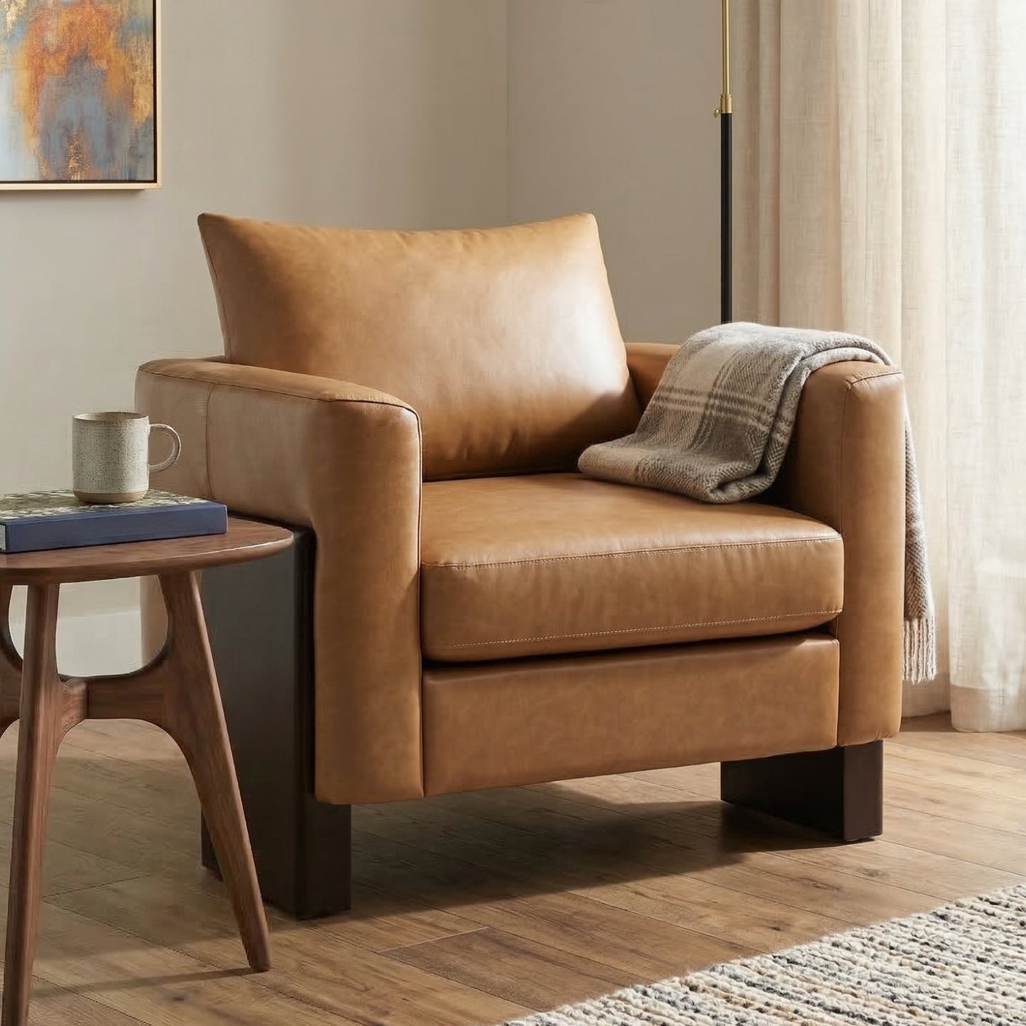 Modern Accent Chair Stylish Club Chair Armchair with Rubberwood Legs for Living Room, Bedroom, or Office
