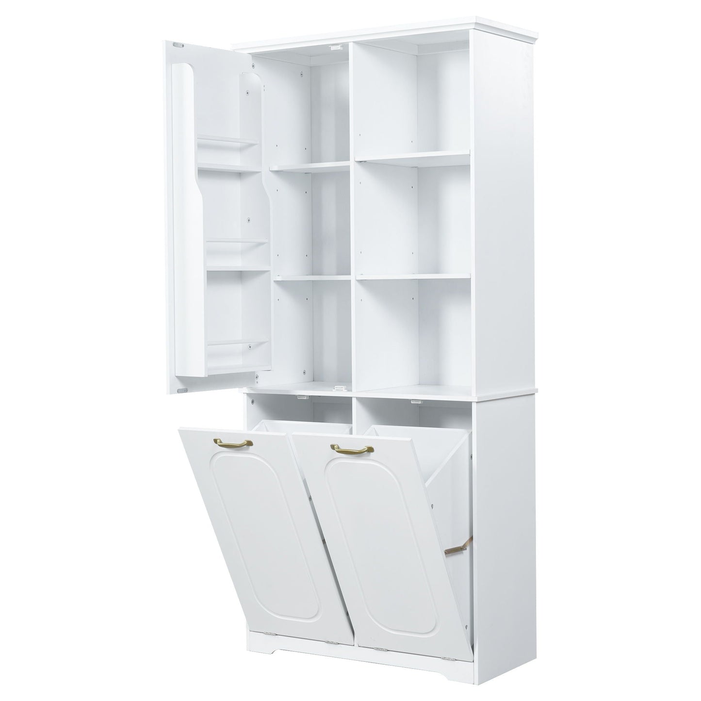 Freestanding Tall Storage Cabinet With 2 Tilt-Out Hampers