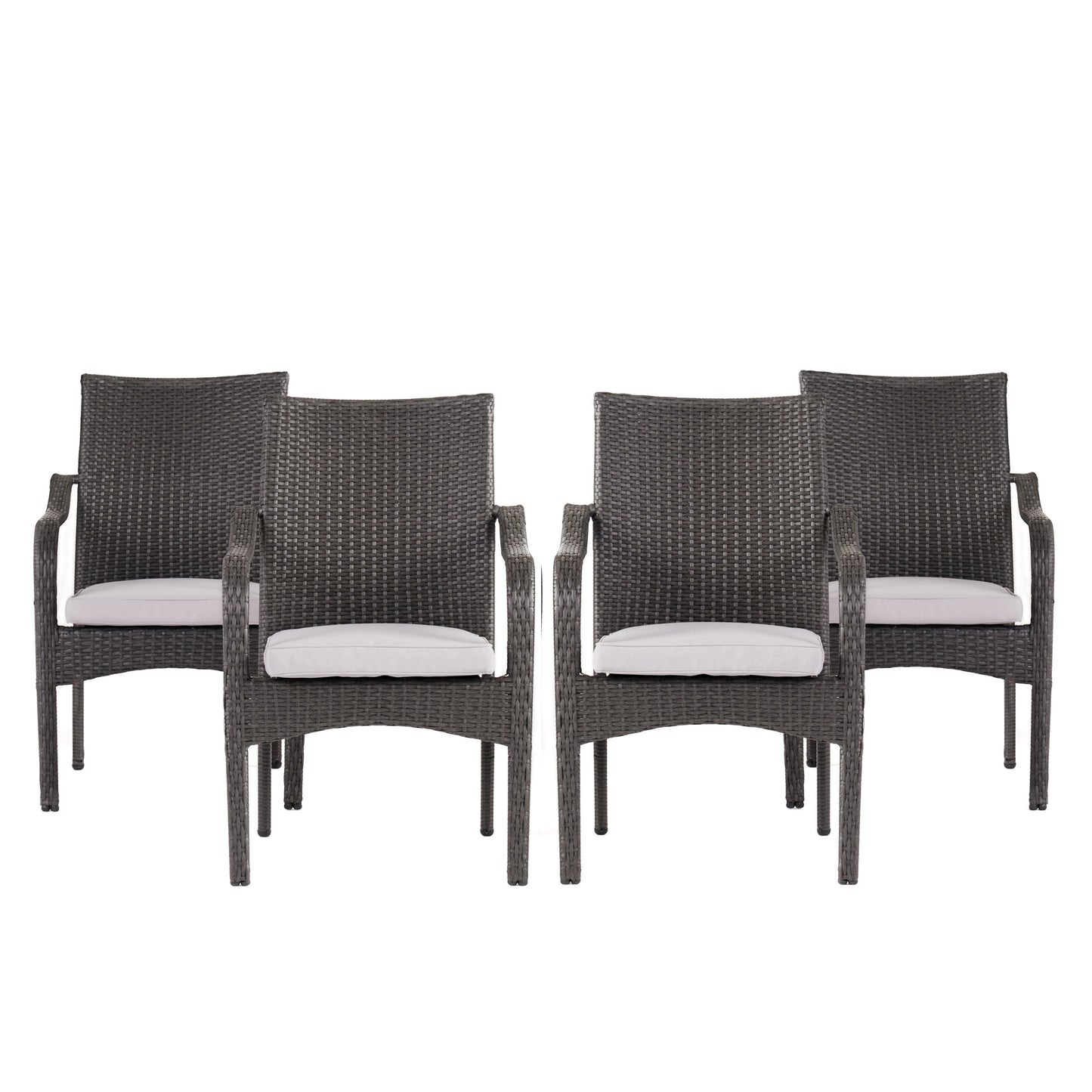 Outdoor PE Rattan Stacking Chair with Iron Frame and Cushions (Set of 4)