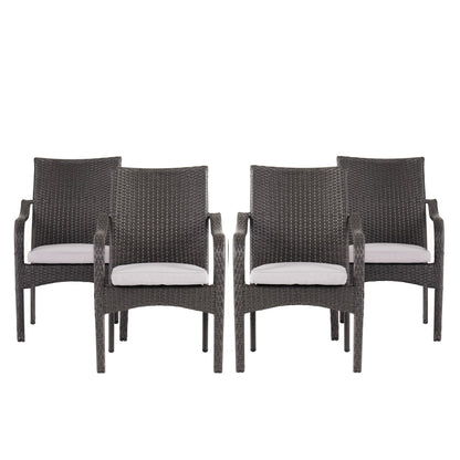 Outdoor PE Rattan Stacking Chair with Iron Frame and Cushions (Set of 4)