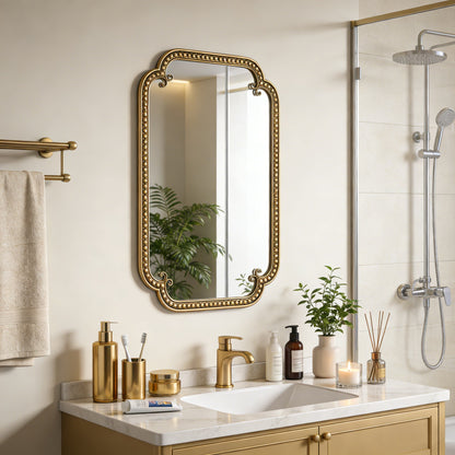 Gold Irregular Beaded Metal Framed Wall Mirror - Large