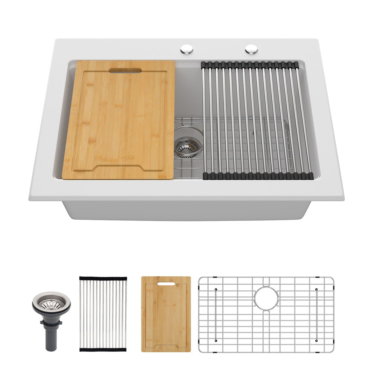 Quartz Kitchen Sink 30" X 22" Granite Composite Workstation Drop In Sink - White