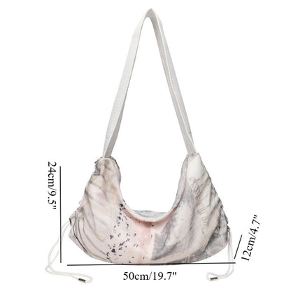 Hobo bag for women, Printed pleated canvas shoulder bag, Women's casual shoulder commuter bag