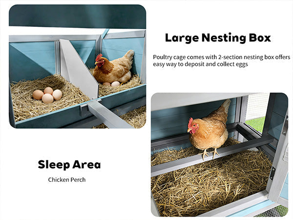 141" Large Wooden Chicken Coop with Nesting Box and Wire Fence