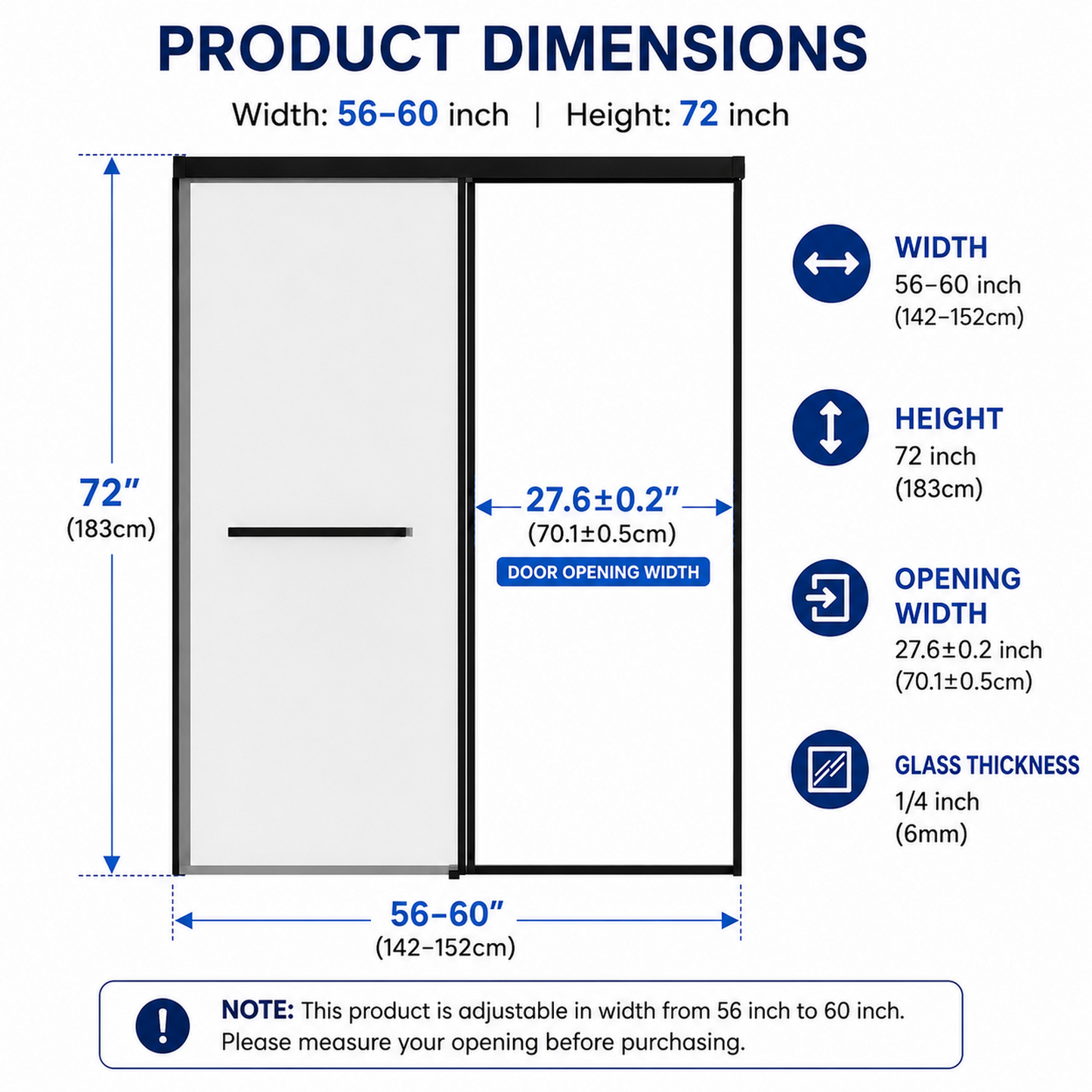 60 in. W x 72 in. H Semi-Frameless Sliding Shower Door