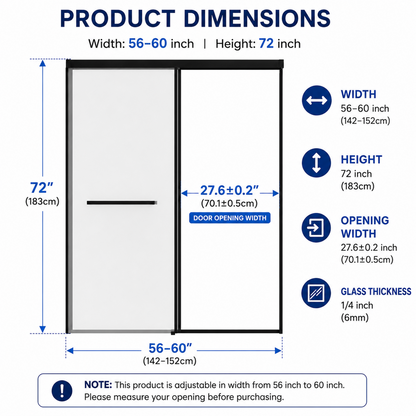 60 in. W x 72 in. H Semi-Frameless Sliding Shower Door