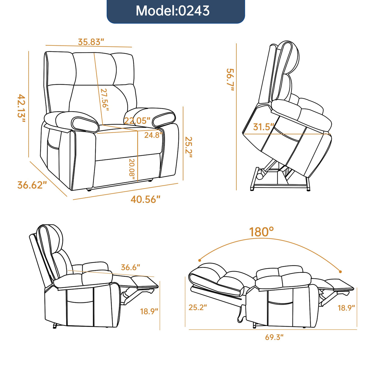 Black Leatheraire Heat Massage Recliner