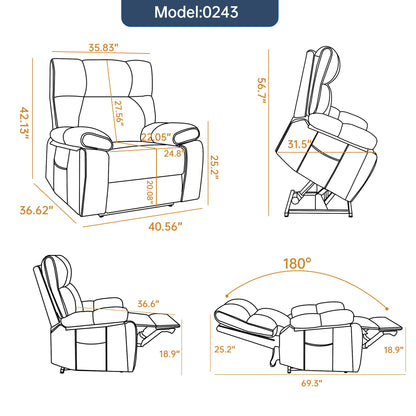 Black Leatheraire Heat Massage Recliner