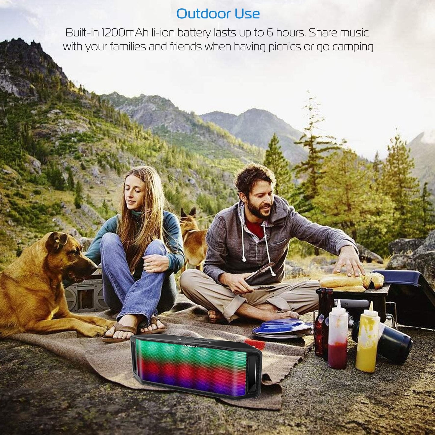 KOCASO LED Wireless Speaker Dynamic Multicolor Hands-free FM Radio USB MMC Reading Aux In for Party Camping Travel