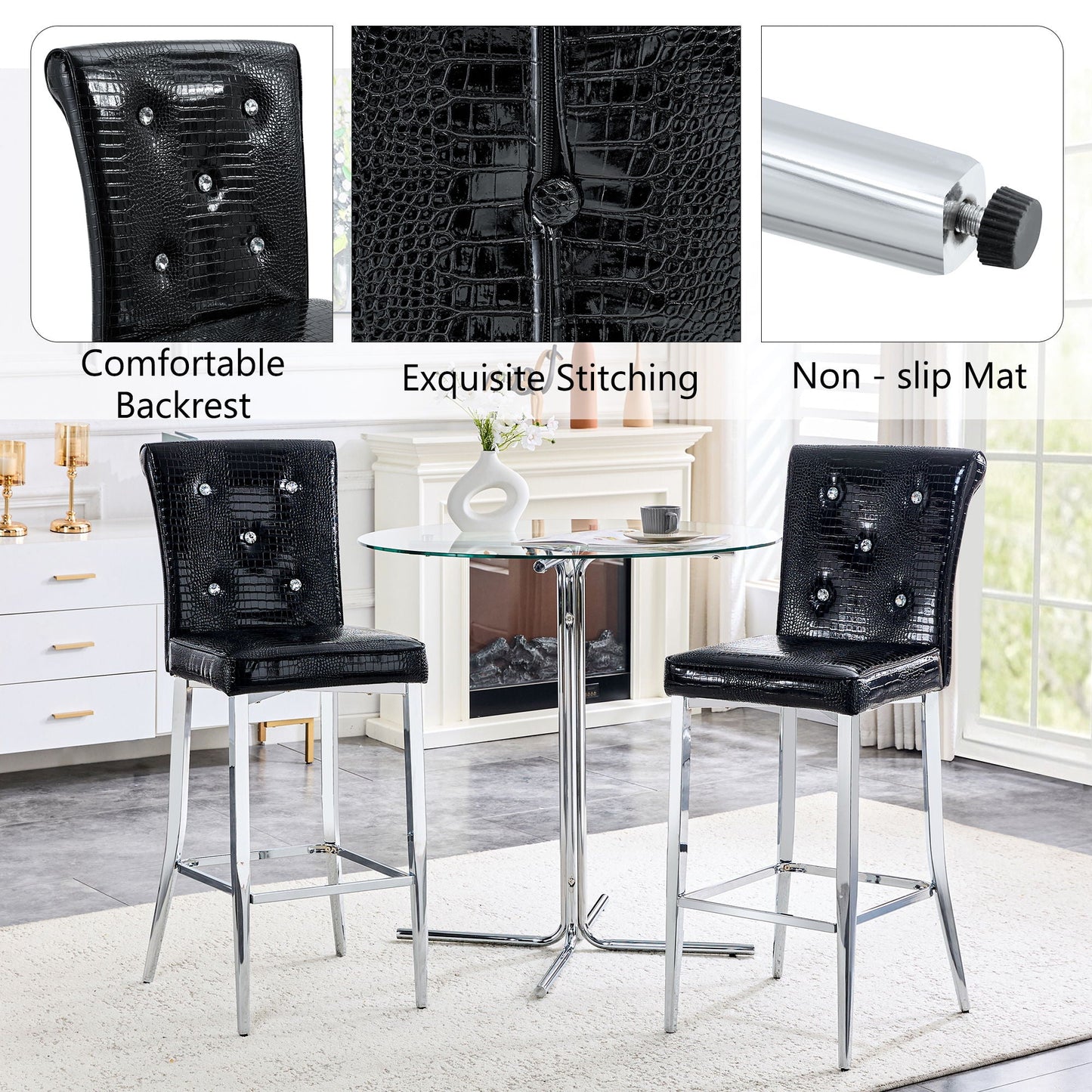 Bar Chairs & Crystal Clasp Design (Set of 2)