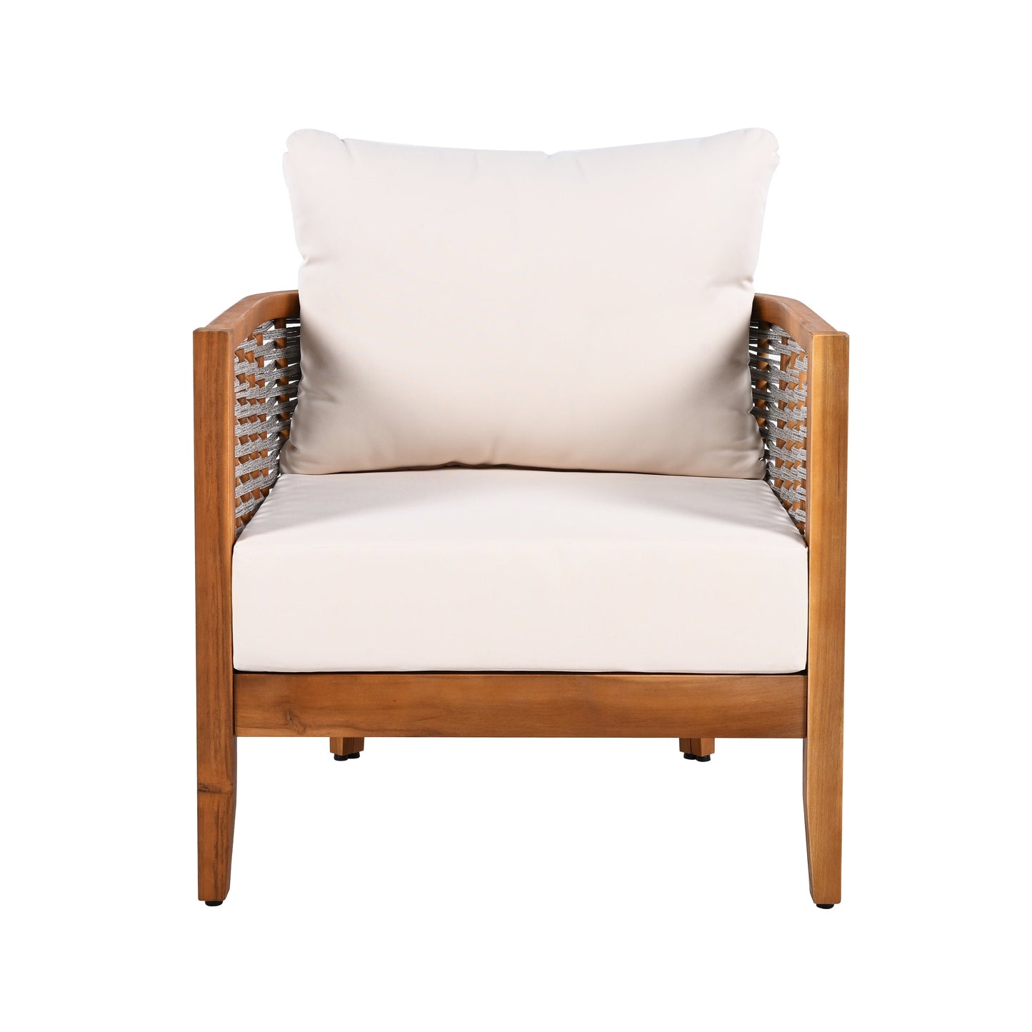 Outdoor Tub Design Armchair with Woven Rope and Acacia Wood