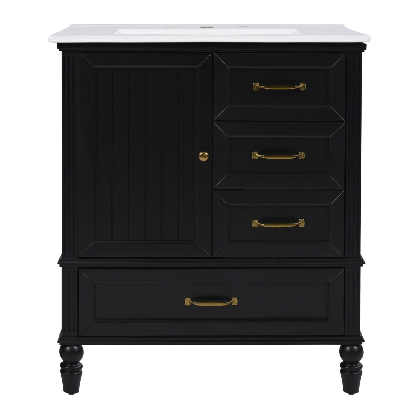 30" Bathroom Vanity With Sink, 3 Drawers, Adjustable Feet