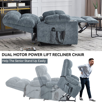 Grey Chenille Power Lift Recliner Chair