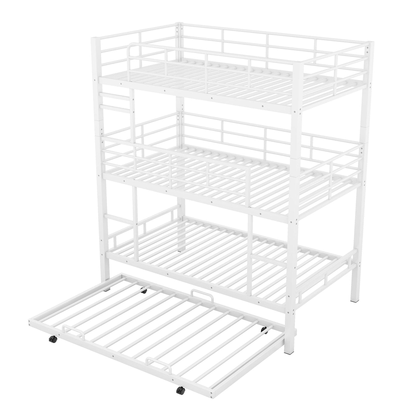 Triple Bunk Bed With Trundle, Heavy Duty Steel Construction