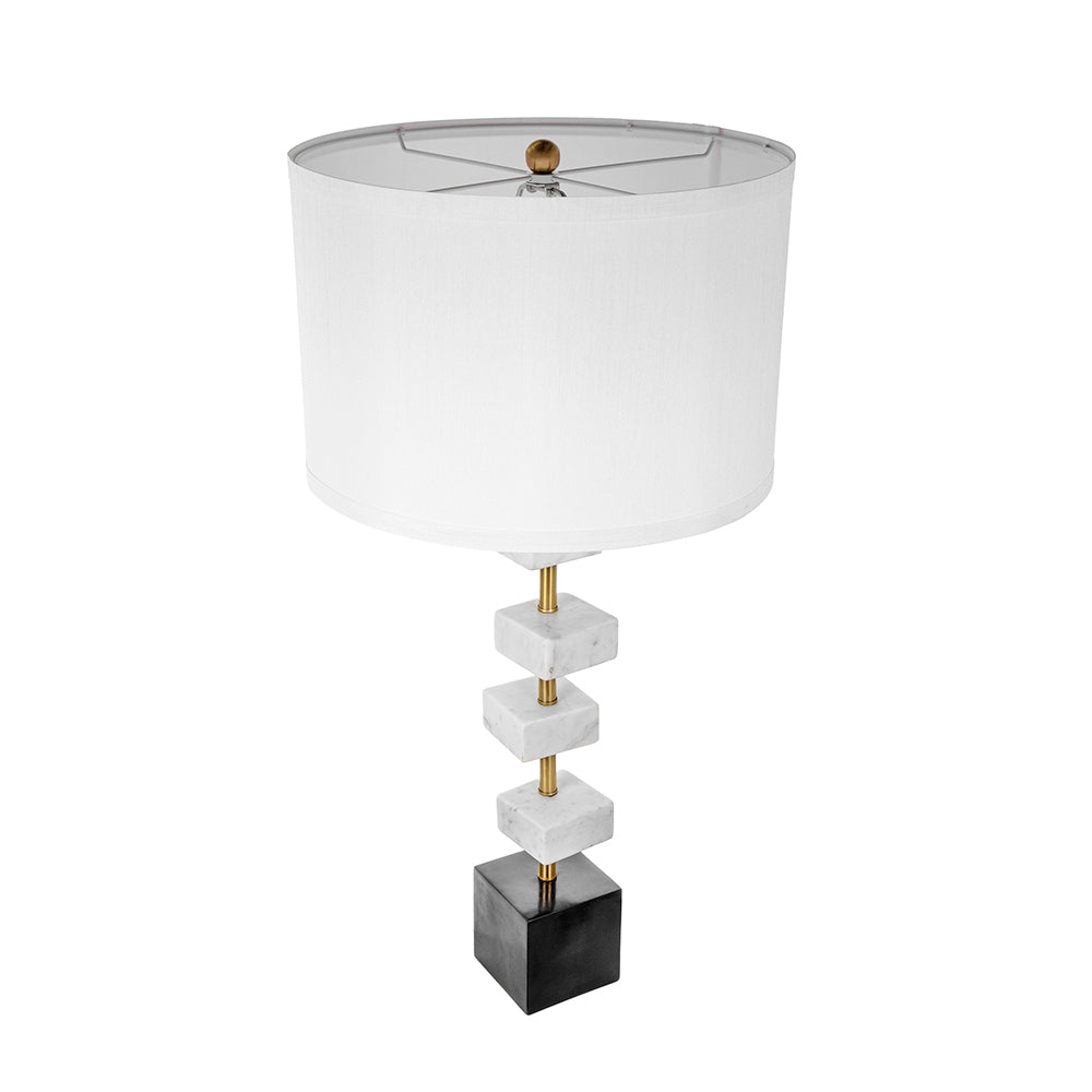 D15x30' Table Lamp with White Marble and Brass Frame