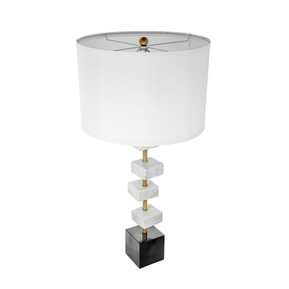 D15x30' Table Lamp with White Marble and Brass Frame