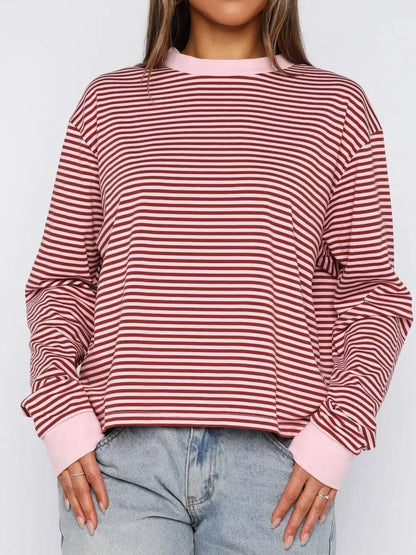 Striped Oversized Round Neck Sweatshirt