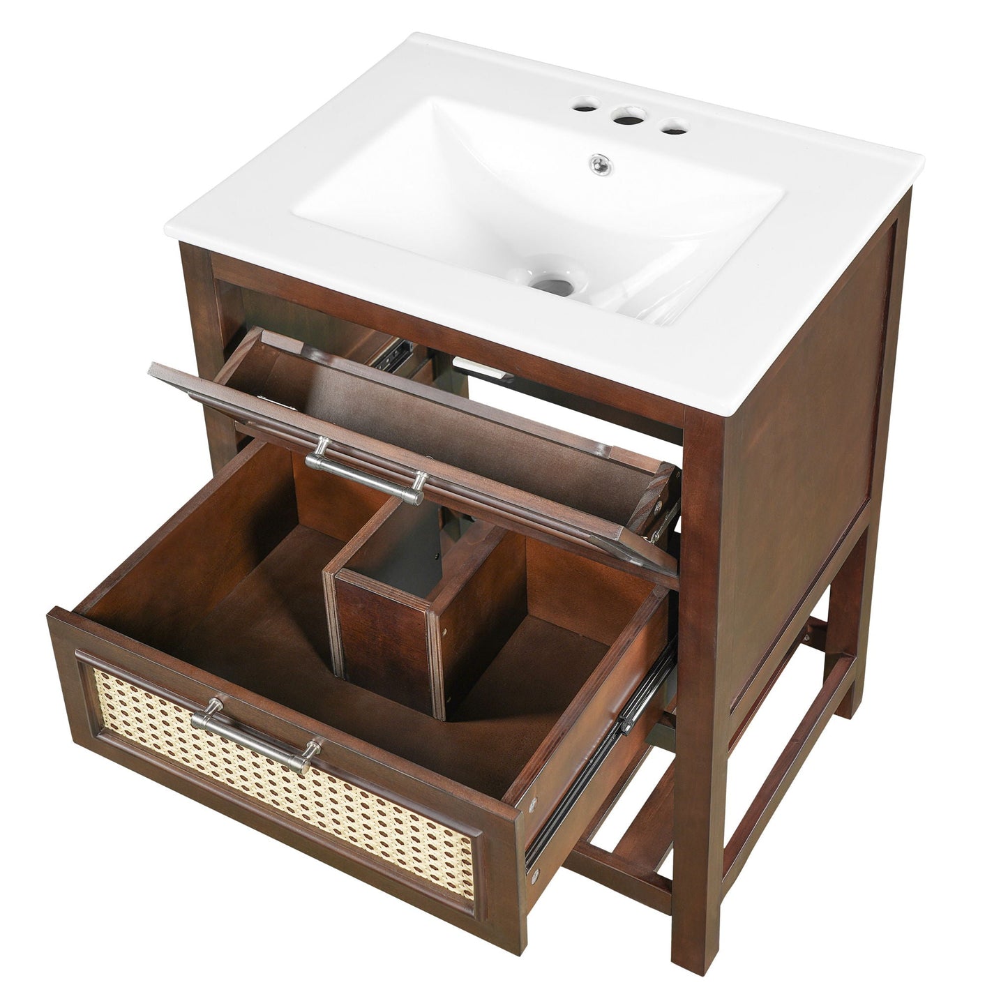 Modern Bathroom Vanity With Integrated Sink, Cabinet With 1 Deep Drawer And 1 Tip-Out Drawer