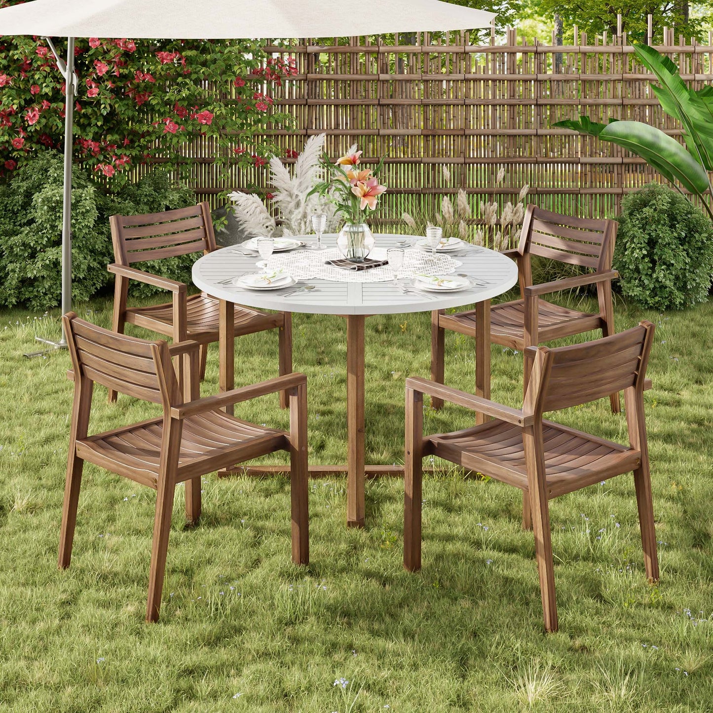 U_STYLE 5-Piece Outdoor Dining Set with Acacia Wood Chairs