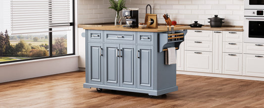 K&K 54inch Large Kitchen Island with Rubber Wood Drop Leaf