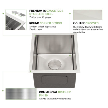 Modern Undermount Stainless Steel Kitchen Sink 16 Gauge, Deep Single Bowl