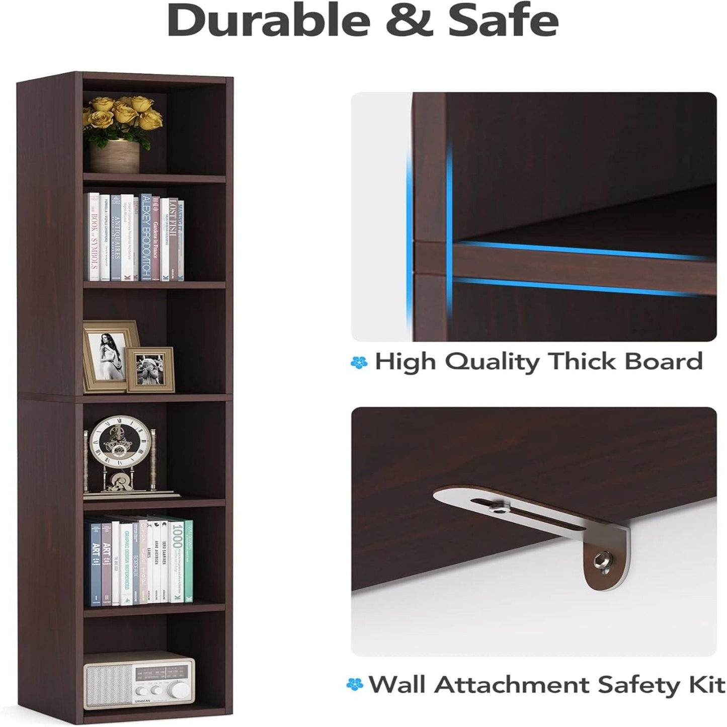 6 Tier Narrow Corner Cube Bookcase Storage, Freestanding Shelf With Open Cubes For Living Room