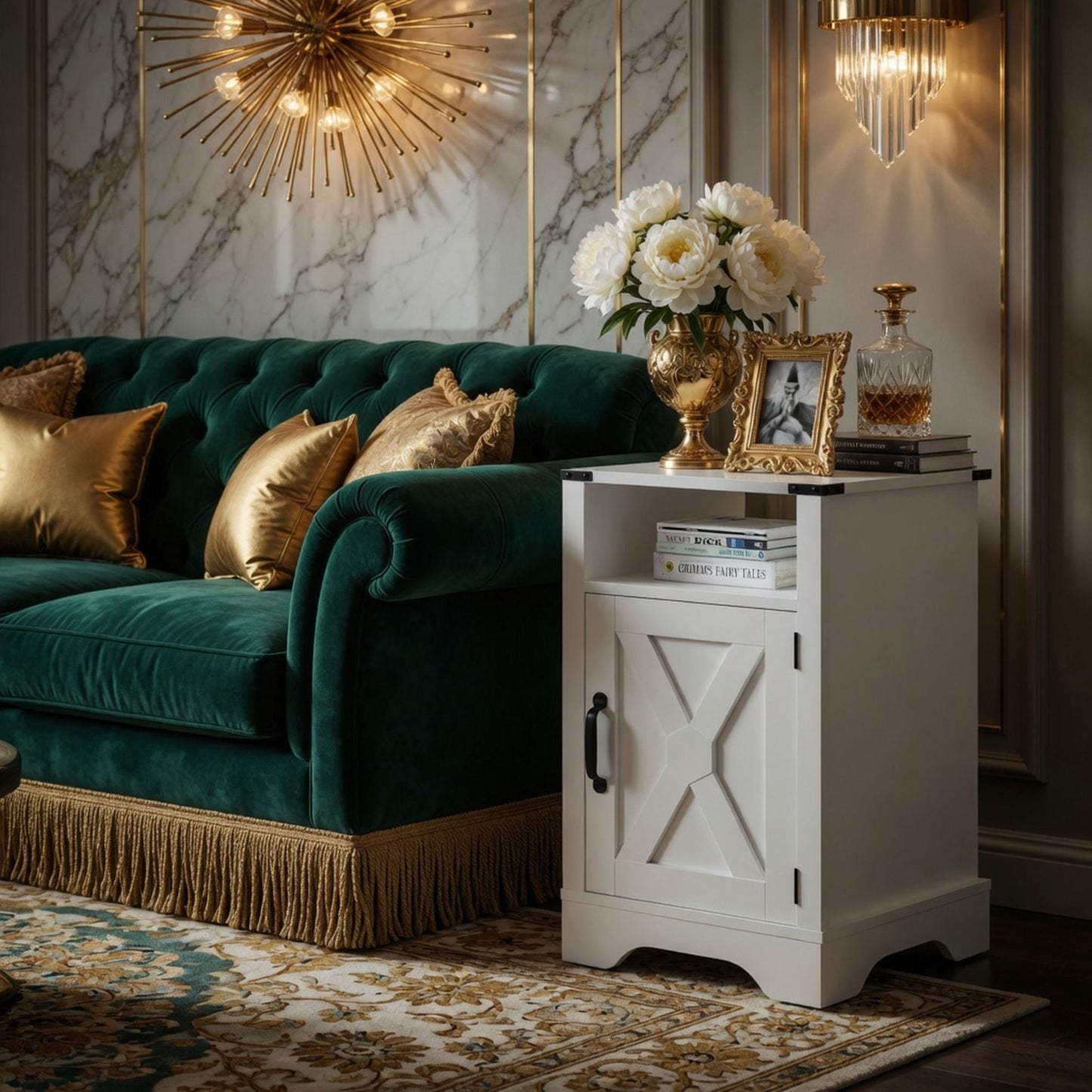 Farmhouse Nightstand, Charging Station & Storage