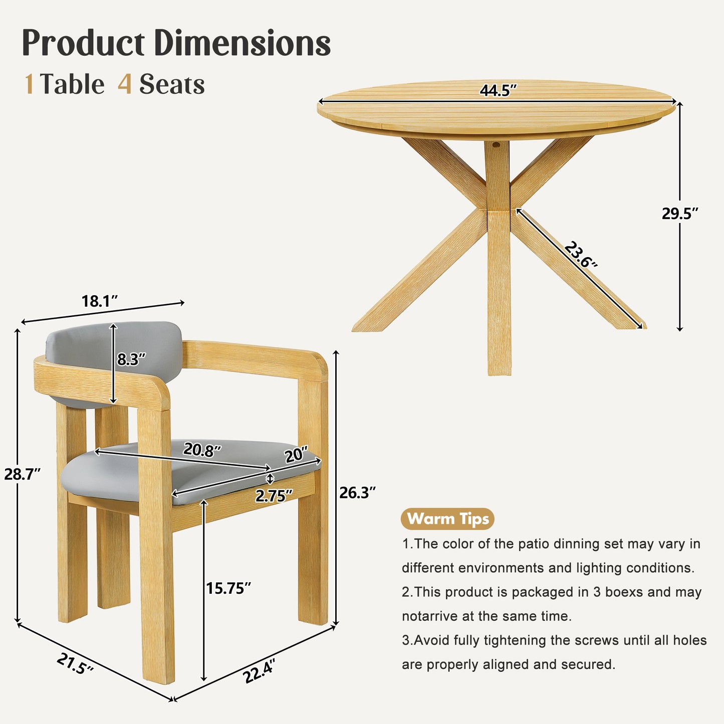 5-Piece Outdoor Acacia Wood Round Dining Set