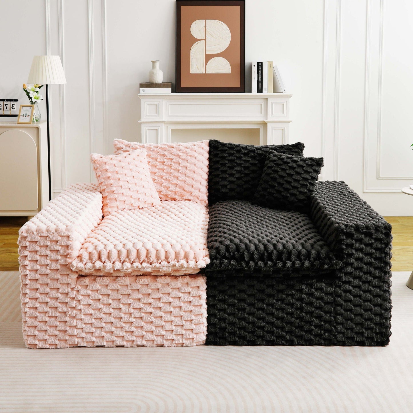 Multifunctional Sofa Pink Black, Fits 4 People
