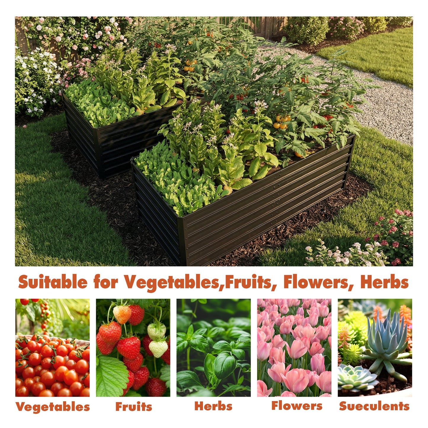 2-Pack 6x3x2 FT Galvanized Metal Raised Garden Beds