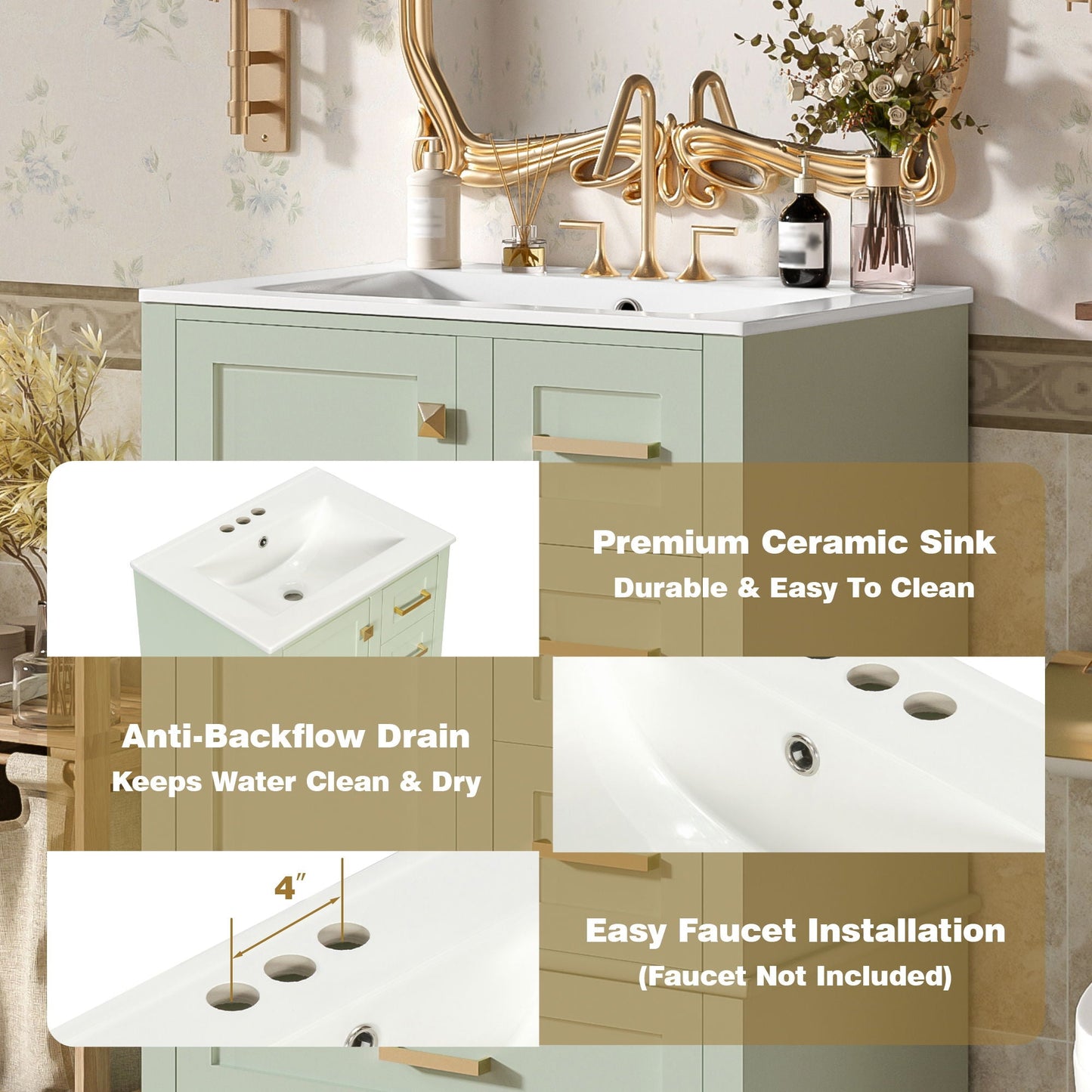 Bathroom Vanity, Modern Bathroom Cabinet With Sink Combo Set, Bathroom Storage Cabinet With A Soft Closing Door And 3 Drawers, Solid Wood Frame