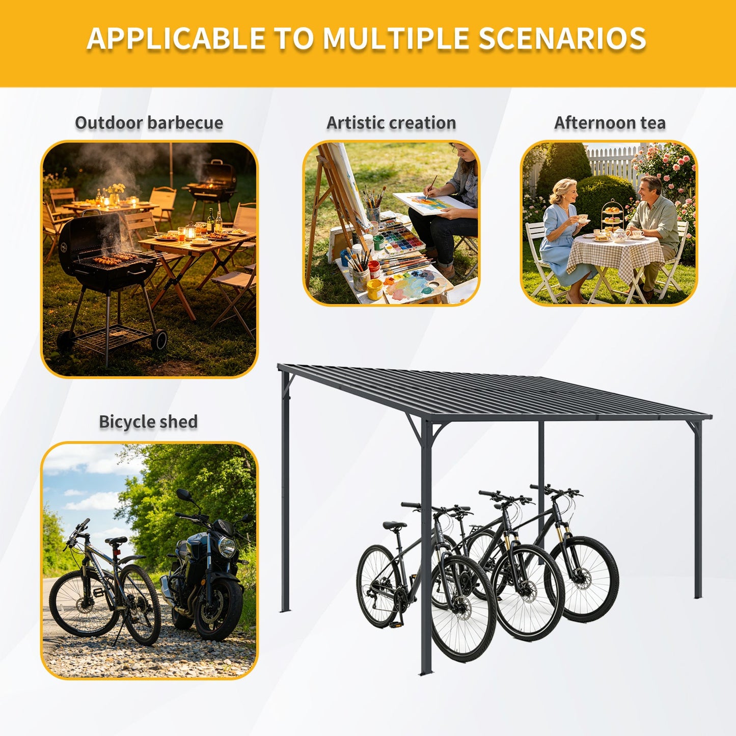 Outdoor Pergola 12' x 8' Galvanized Steel Lean-to Wall-Mounted