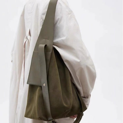 Suede large capacity commuter slouch purse, solid color shoulder bag, casual hobo bag