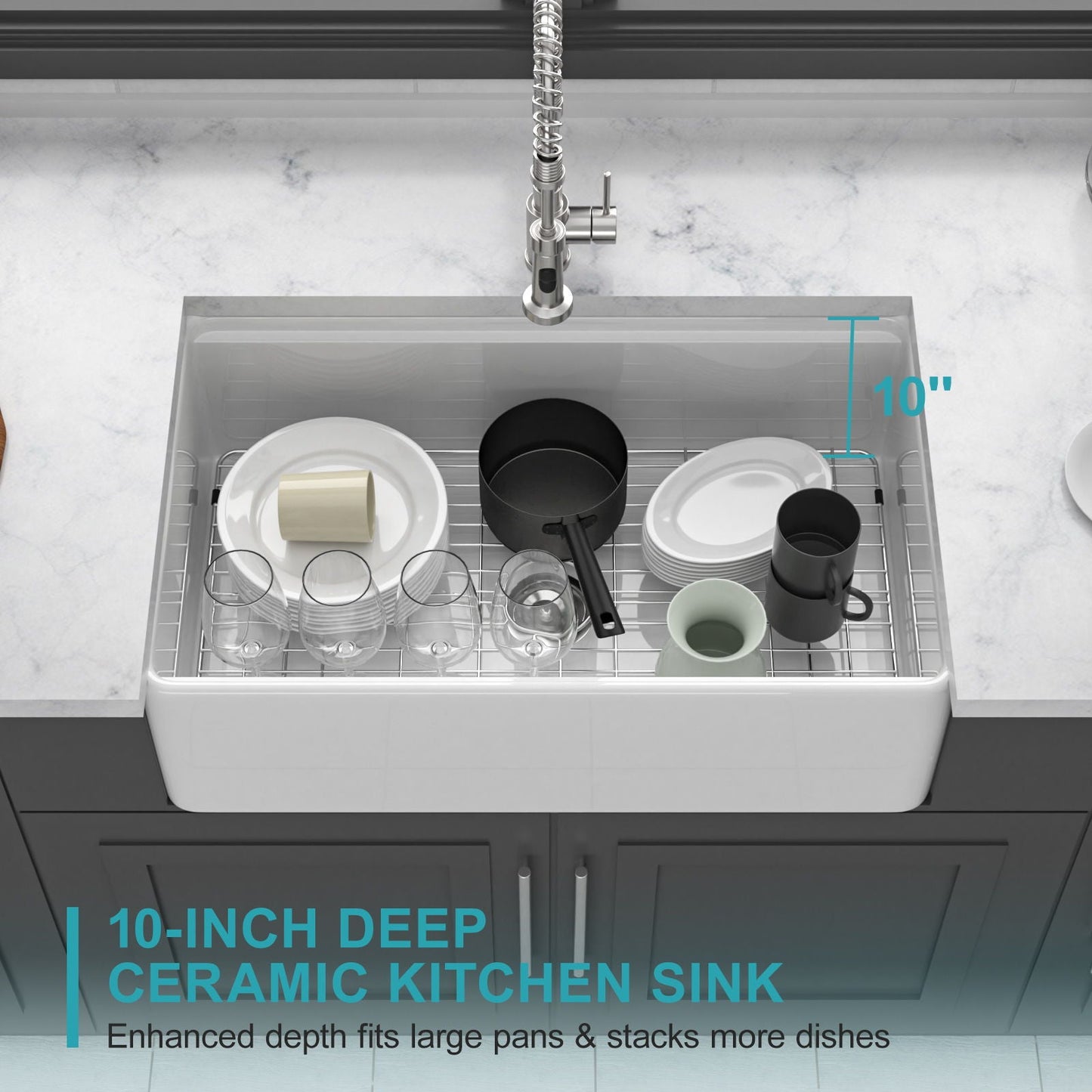 Kitchen Sink Workstation 33" Single Bowl Sink With Work Surface - White