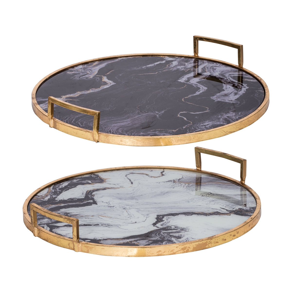 S/2 Round Decorative Tray with Abstract Marbled Design