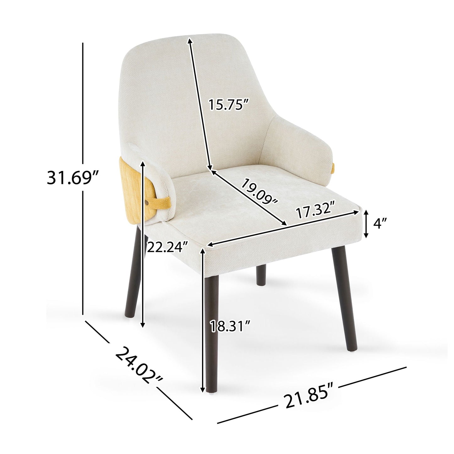 Indoor Dining Chair Set of 2 with Sturdy Frame - Beige / Yellow