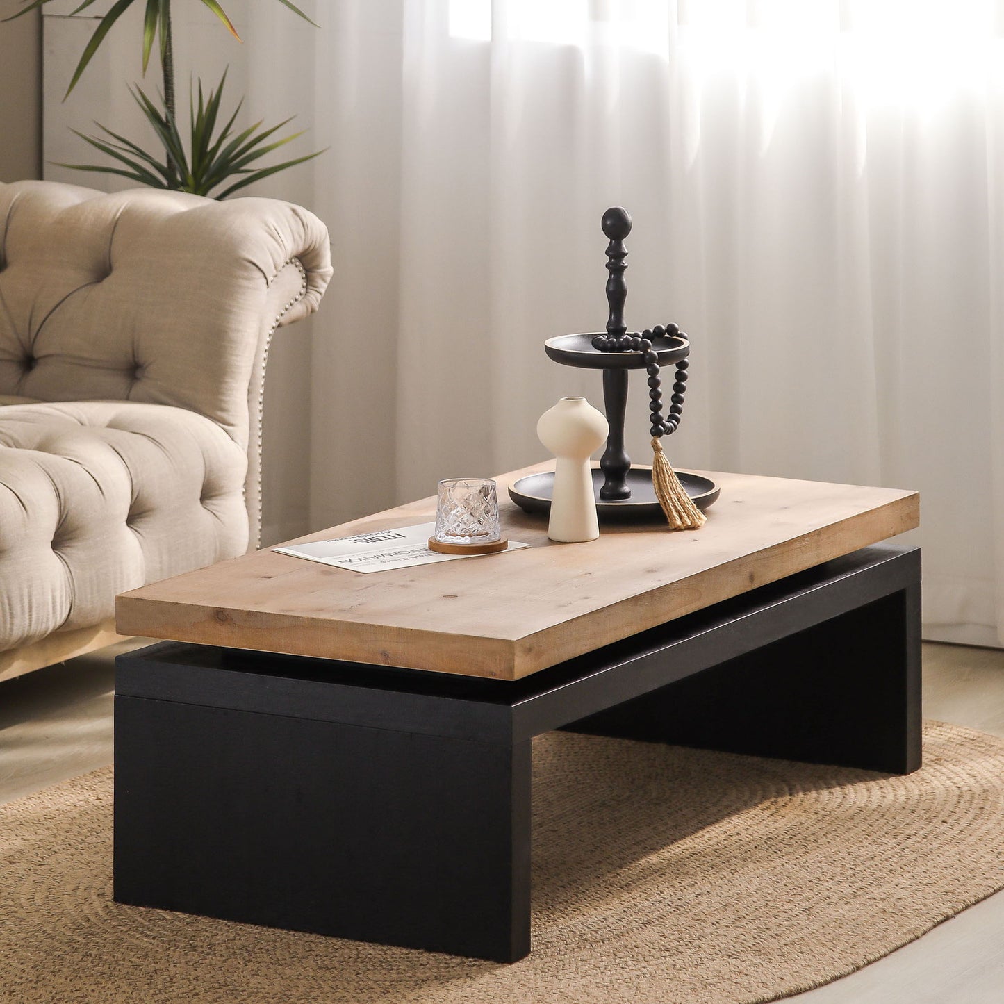 Coffee Table Rectangular Center Table For Living Room - Black / Natural / Multi / Natural Multi / Natural Wood / Natural Wood Wash