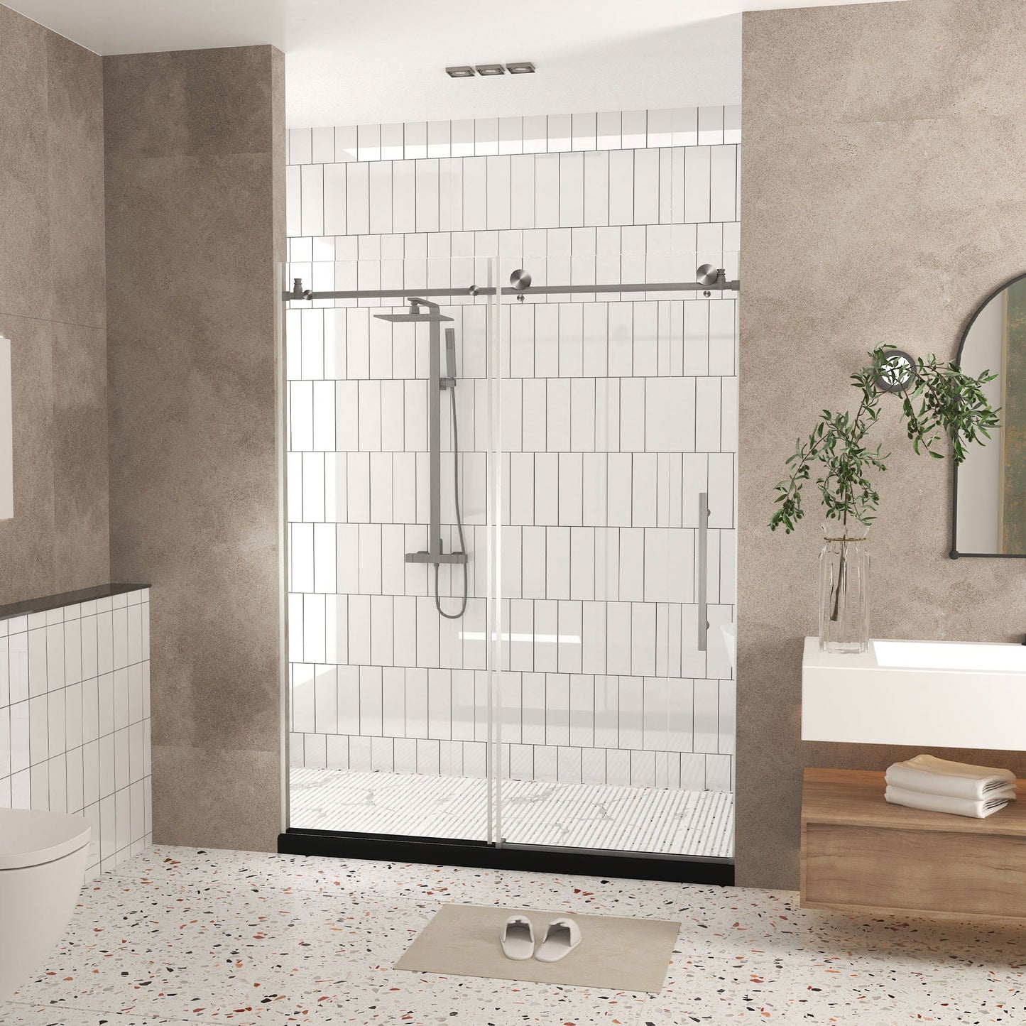 Frameless Shower Door, Smooth Sliding Tracks