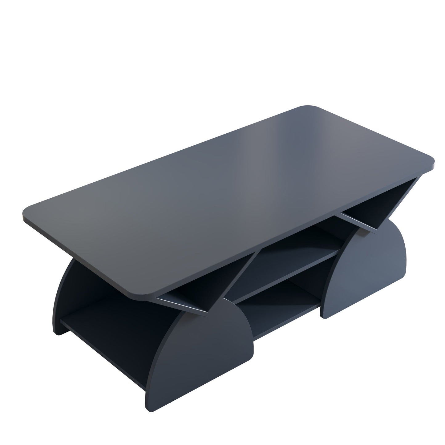 Geometric Engineered Coffee Table with Rounded Corners and Open Shelves