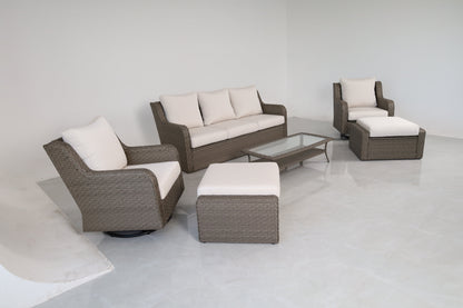 Luxury Rattan Patio Conversation Set – Includes 2 Swivel Chairs, Sofa, Coffee Table, And 2 Ottomans With Premium