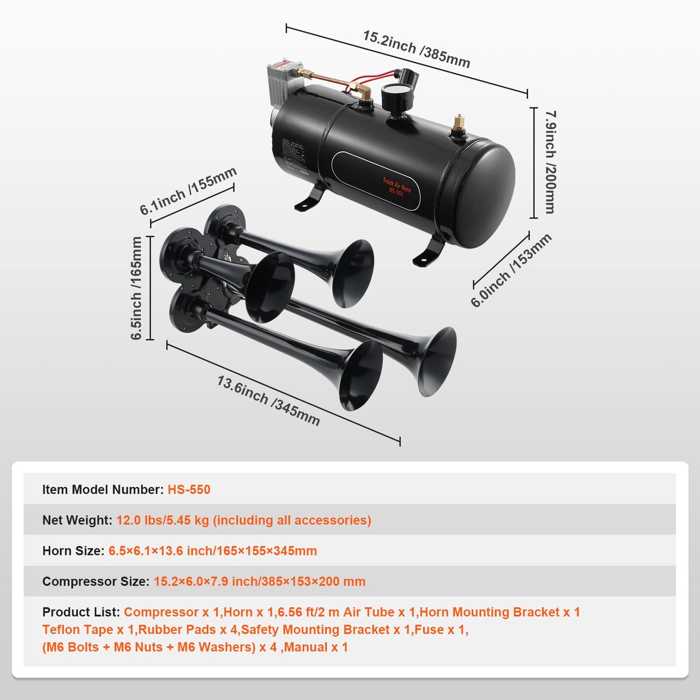 Train Horns Kit, 4 Trumpet Air Horn Kit, 150dB for Pickup Trucks