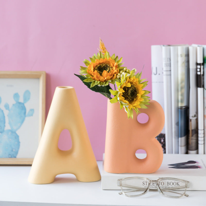 Frosted Letters AB Ceramic Vase Decoration European Retro Large-caliber Matte