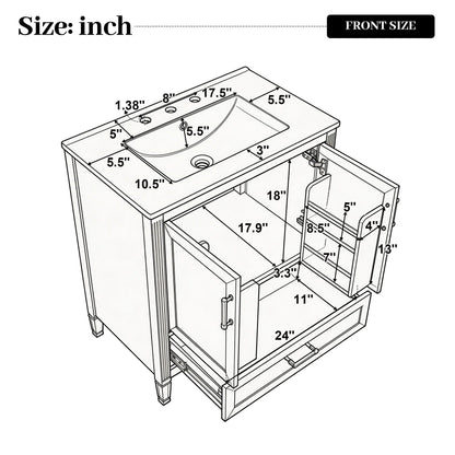 Elegant Fluted Bathroom Vanity With Sink, Soft Close Doors & Drawer