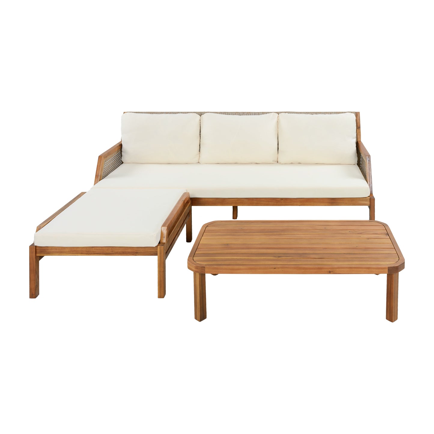3 Piece Acacia Wood Patio Furniture Set with Coffee Table