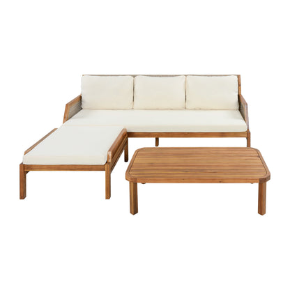 3 Piece Acacia Wood Patio Furniture Set with Coffee Table