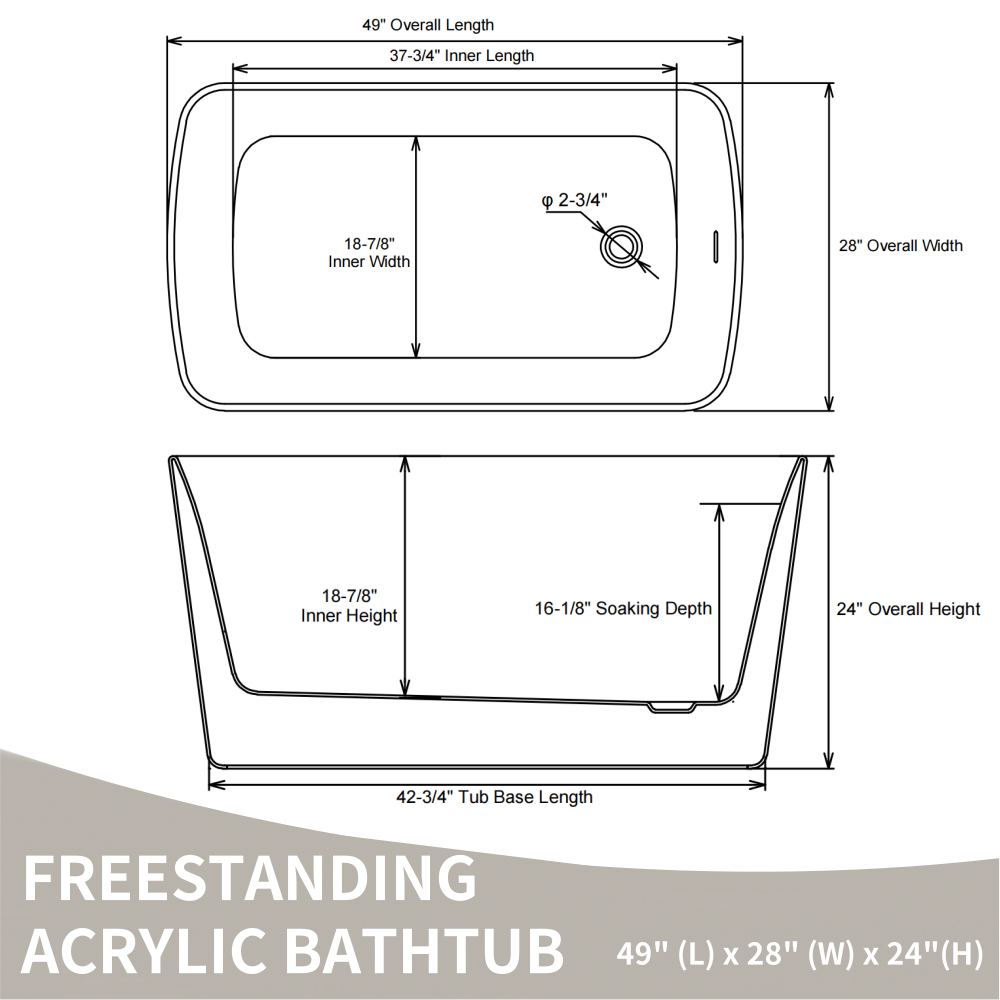 49'' Acrylic Freestanding Soaking Bathtub