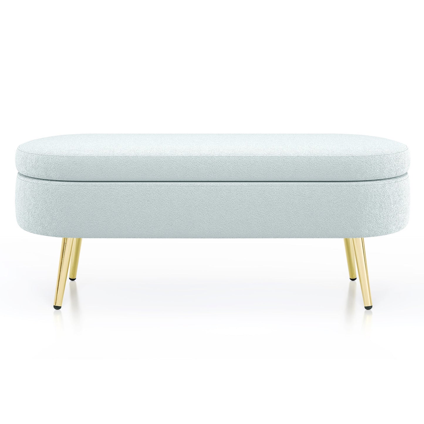 Ottoman Oval Storage Bench, Flannel with Metal Legs-Cyan
