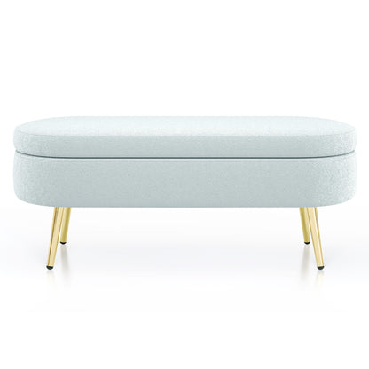 Ottoman Oval Storage Bench, Flannel with Metal Legs-Cyan